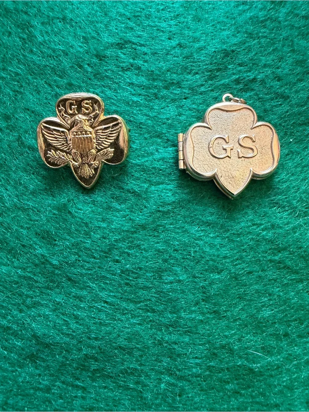 Vintage Girl Scout Gold Tone Locket and Girl Scout Pin,Set of 2